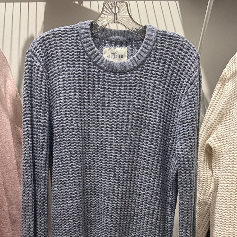 Hollister Men's Crewneck Waffle Knit Sweater - Blue